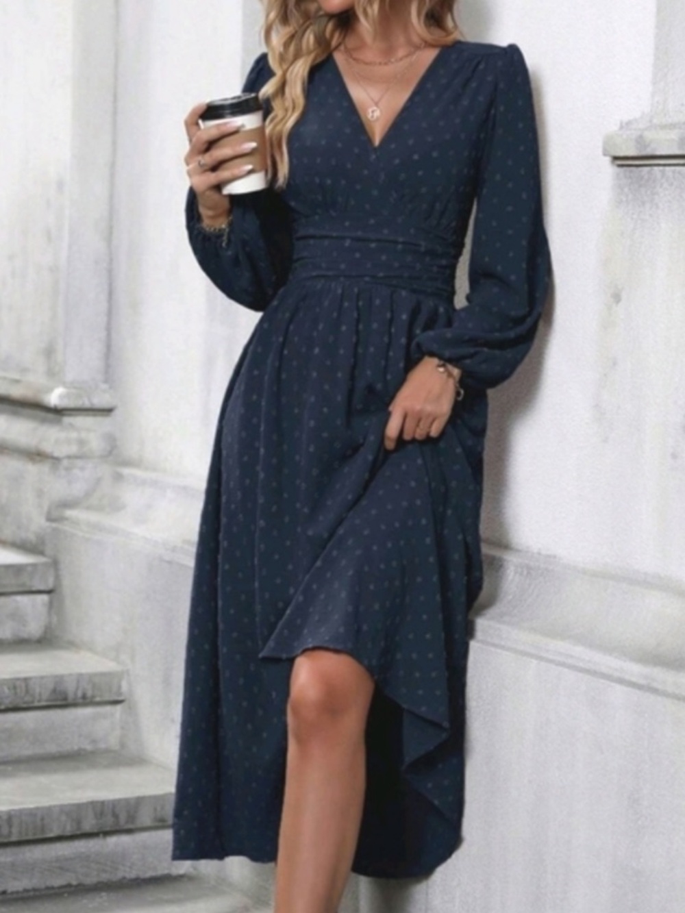 FLOWY SWISS DOT MIDI DRESS SIZE M NWT